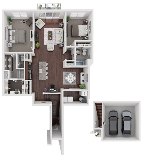 the bungalow floor plan with 2 bedrooms and 2 baths